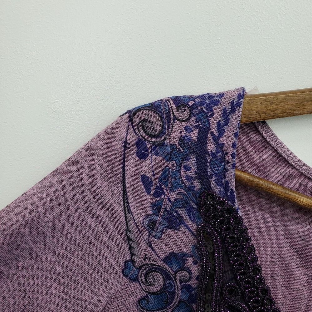 Live and Let Live Womens S Purple Paisley Embellished 3/4 Sleeve Boho Top - Picture 9 of 14